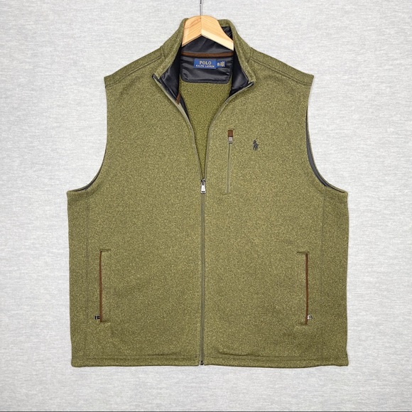 Polo Ralph Lauren Other - Polo Ralph Lauren Mens XXL Olive Green Knit Full Zip Fleece Vest Jacket Army EUC